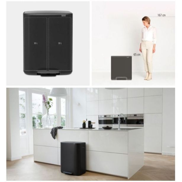 KOŠ ZA SMETI BRABANTIA ZA LOČEVANJE BO PEDAL BIN 2X30 L, ČRN