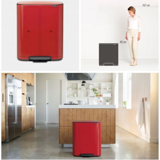 KOŠ ZA SMETI BRABANTIA ZA LOČEVANJE BO PEDAL BIN 2X30 L, RDEČ