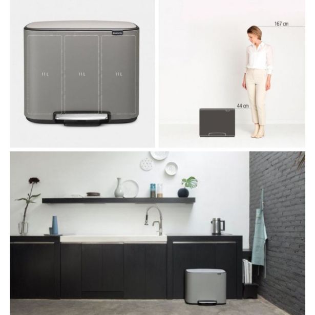 KOŠ ZA SMETI BRABANTIA ZA LOČEVANJE BO PEDAL BIN 3X11 L, SIV