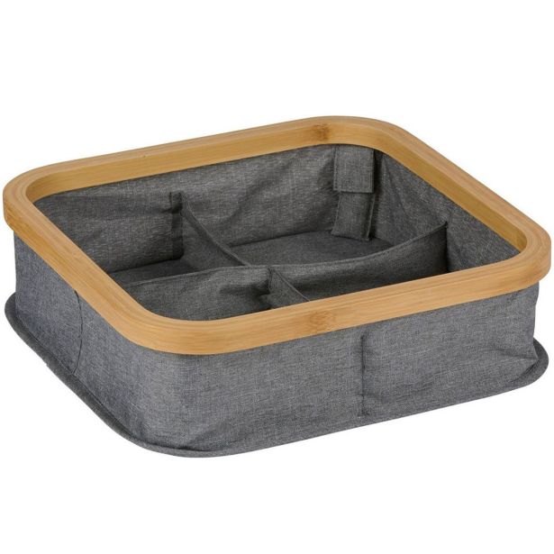KOŠARA ZA SHRANJEVANJE ALPINA BAMBUS/TEKSTIL 4 PREDELNA 30X30X9CM
