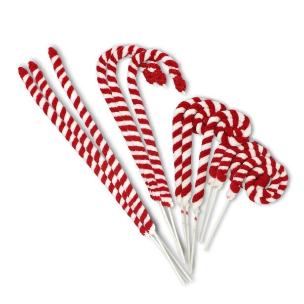 KOSMATE ŽIČKE, RDEČE-BELE CANDY, SET 10