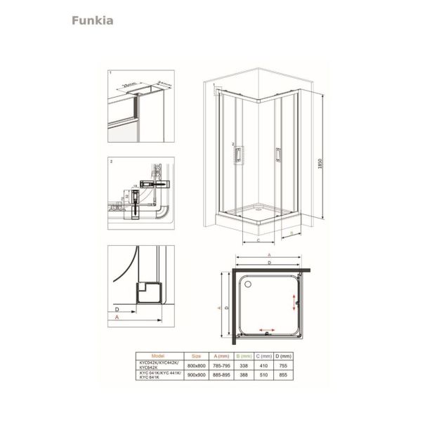 KOTNA KABINA ZA PRHANJE DEANTE FUNKIA KYC 041K 90 CM