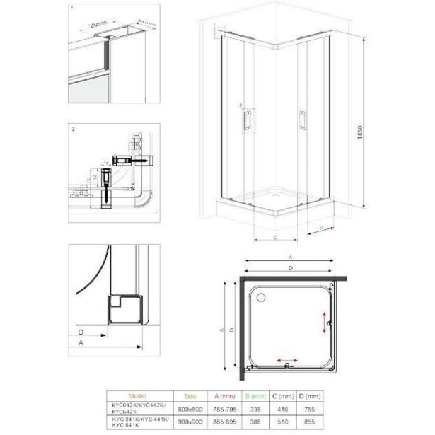 KOTNA KABINA ZA PRHANJE DEANTE FUNKIA KYC 042K 80 CM