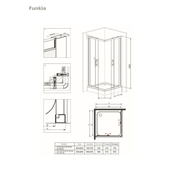 KOTNA KABINA ZA PRHANJE DEANTE FUNKIA KYC 641K 90 CM