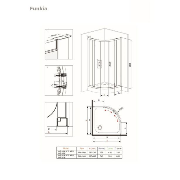 KOTNA KABINA ZA PRHANJE DEANTE FUNKIA KYP 652K 80 CM