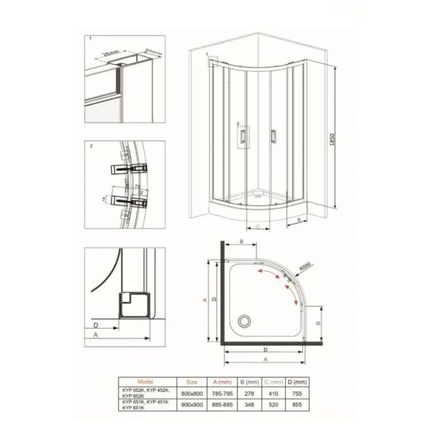KOTNA KABINA ZA PRHANJE DEANTE FUNKIA KYP N51K 90 CM