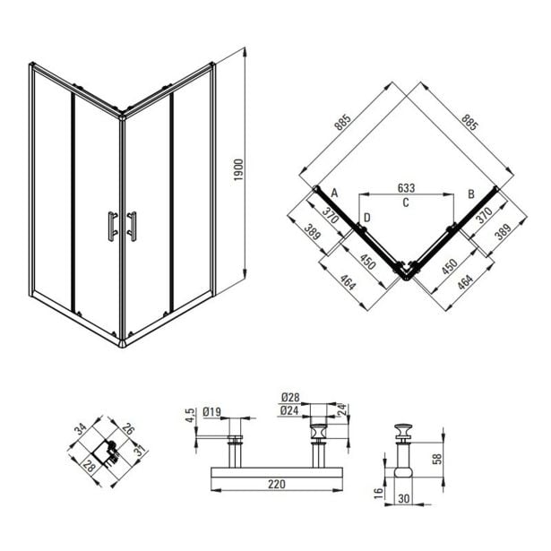 KOTNA KABINA ZA PRHANJE DEANTE JASMIN PLUS KTJ 042P 80 CM