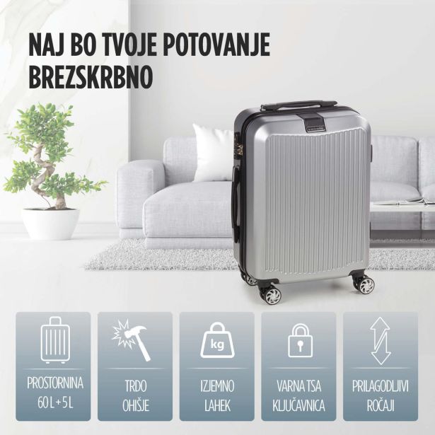 KOVČEK CARBON SERIES,60L,SIVA