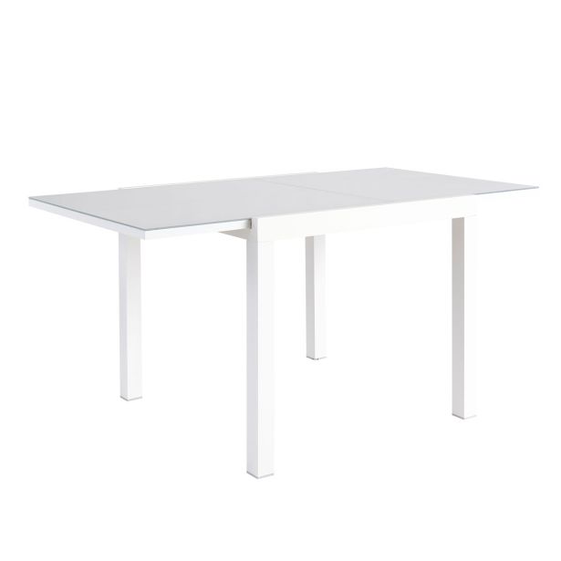 KOVINSKA MIZA NATERIAL LYRA II BELA 90/160X90 ALU STEKLO