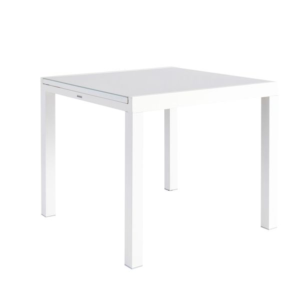 KOVINSKA MIZA NATERIAL LYRA II BELA 90/160X90 ALU STEKLO