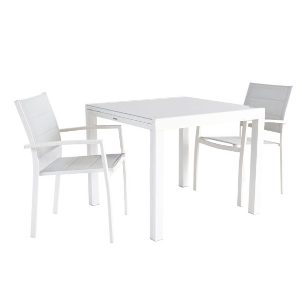 KOVINSKA MIZA NATERIAL LYRA II BELA 90/160X90 ALU STEKLO