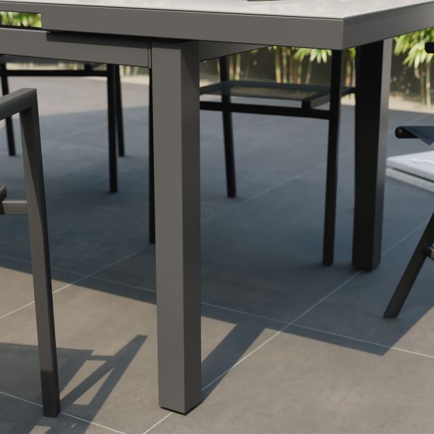 KOVINSKA MIZA SANIBEL ALU/STEKLO 180/240X100 TEMNO SIVA