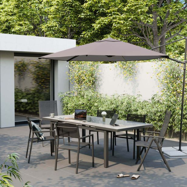 KOVINSKA MIZA SANIBEL ALU/STEKLO 180/240X100 TEMNO SIVA