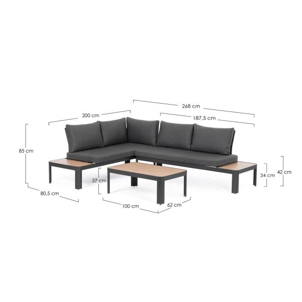 KOVINSKA VRTNA GARNITURA BIZZOTTO NARELLE CHAR YK13 KOTNA SOFA SET3 W-CU