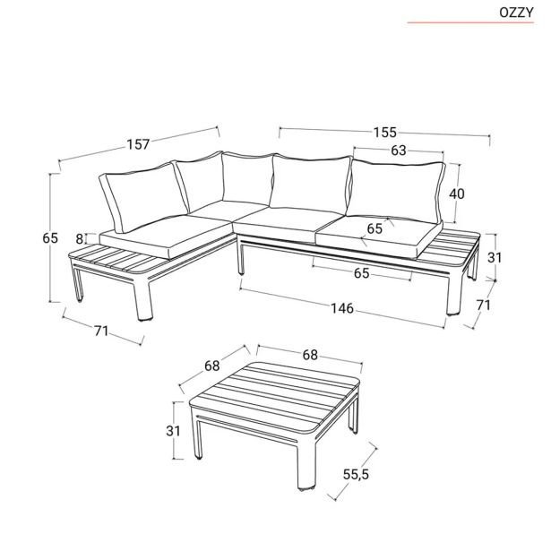 KOVINSKA VRTNA GARNITURA MQ MONO, KOTNA 3 DELNA