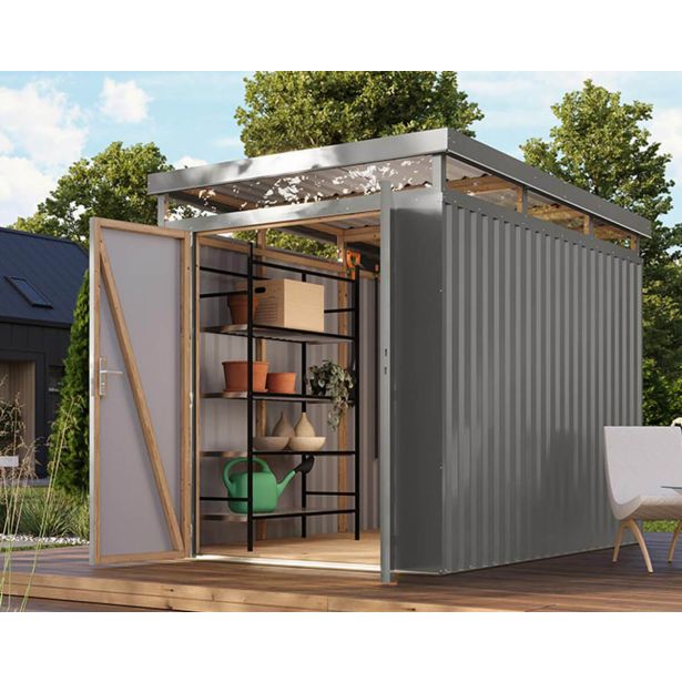 KOVINSKA VRTNA HIŠKA KARIBU AURUM 2.5 SIVI ALUMINIJ