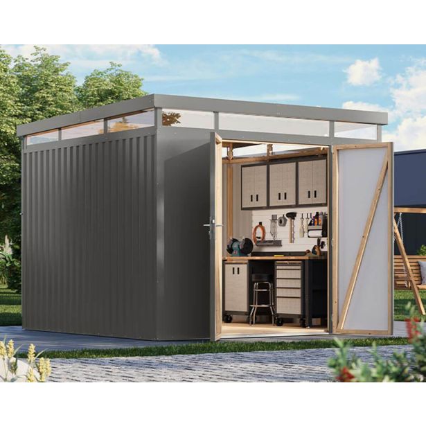 KOVINSKA VRTNA HIŠKA KARIBU AURUM 3.5 SIVI ALUMINIJ