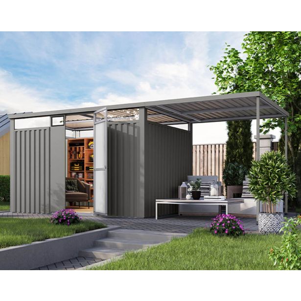 KOVINSKA VRTNA HIŠKA KARIBU OSTEN 3 SIV ALUMINIJ 330X220X215