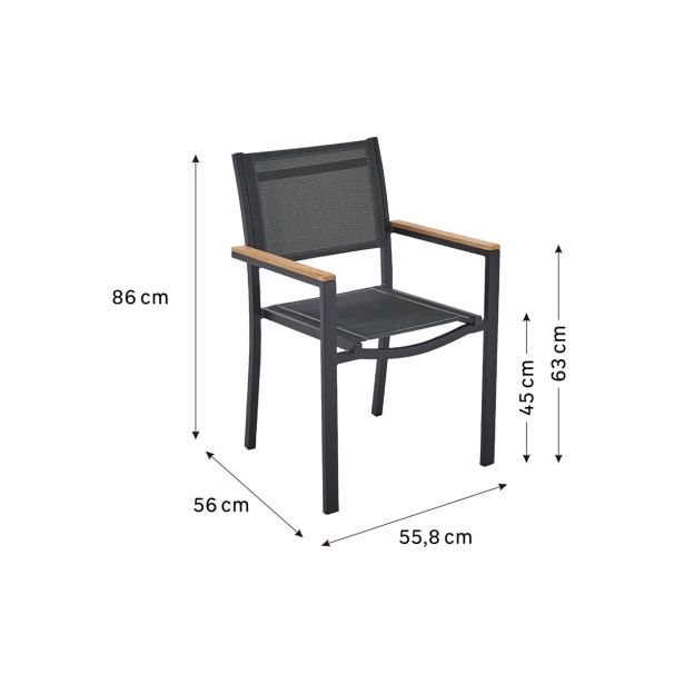 KOVINSKI STOL NATERIAL PERSEA ALU TEKSTILEN 2X1 TEMNO SIV