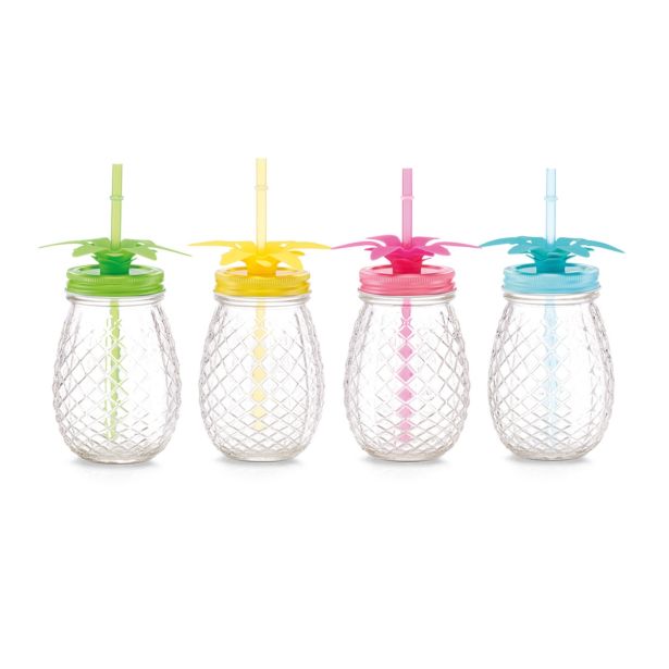 KOZAREC ZA DRUGE PIJAČE ZELLER PRESENT 500 ML S SLAMICO IN POKROVOM ANANAS