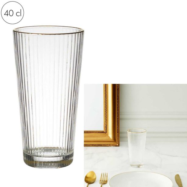 KOZAREC ZA VODO/SOK HOME DECO 400 ML VISOKI REBRAST S POZLAČENIM ROBOM