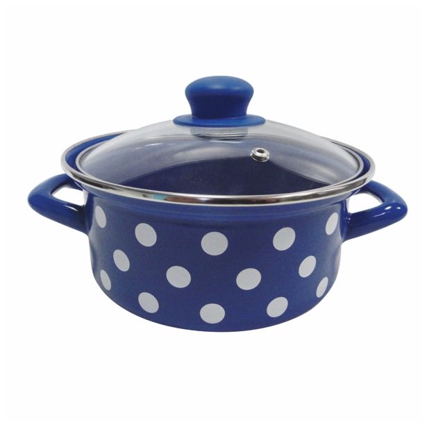 KOZICA EMO 18 CM 2.25 L NIZKA POLKA MODRA STEKLEN POKROV