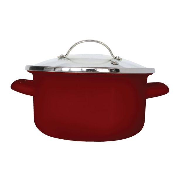 LONEC / KOZICA ENAMELIE KOZICA 2 L 18 CM NIZKA S STEKL. POKROVOM RUBINO