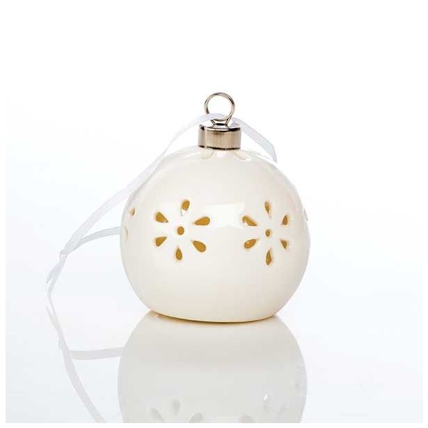 OKRASEK ZA JELKO GLOSSTYLE KROGLA BELA FI 7 CM Z LED LUČKO IZ PORCELANA