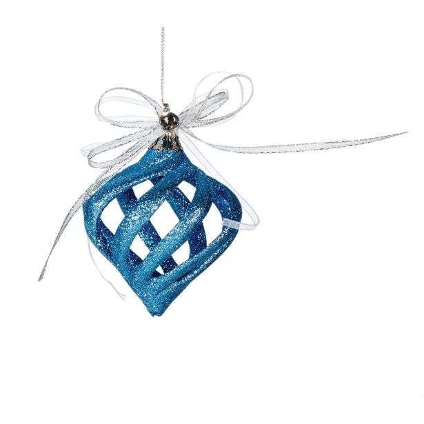 OKRASEK ZA JELKO GLOSSTYLE KROGLA MODRA S PENTLJO 7X10 CM SORTIRANO