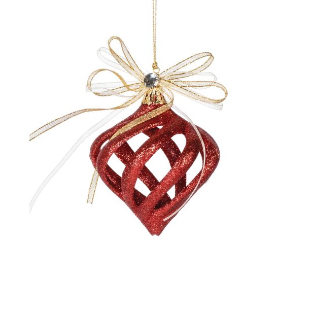 OKRASEK ZA JELKO GLOSSTYLE KROGLA RDEČA S PENTLJO 7X10 CM SORTIRANO