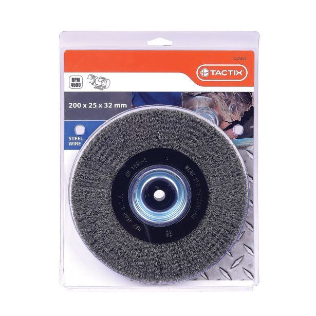 KROŽNA ŽIČNA ŠČETKA TACTIX 200X25X32MM Z REDUC.VLOŽ. FE 0.30MM