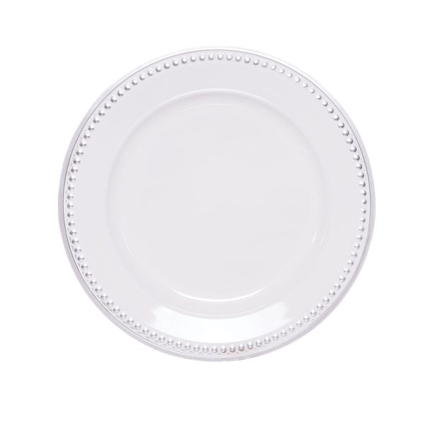 DEKORACIJA GLOSSTYLE KROŽNIK SREBRNO BELI FI33 CM UMETNA MASA