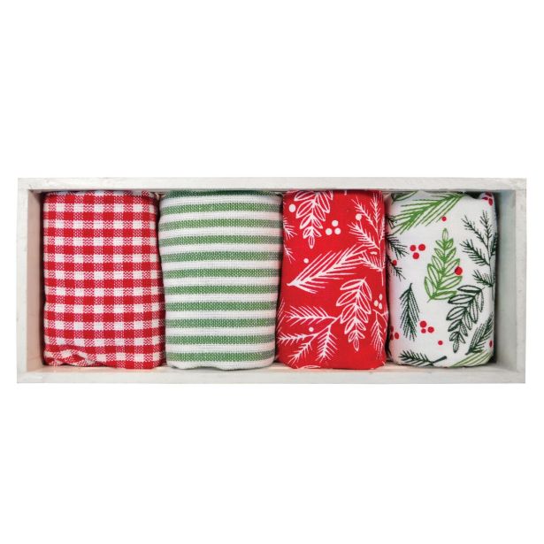 KUHINJSKA KRPA SIRETESSILE 40X60 CM V LESENI KOŠARI 5/1 RDEČ/ZELEN/SIV