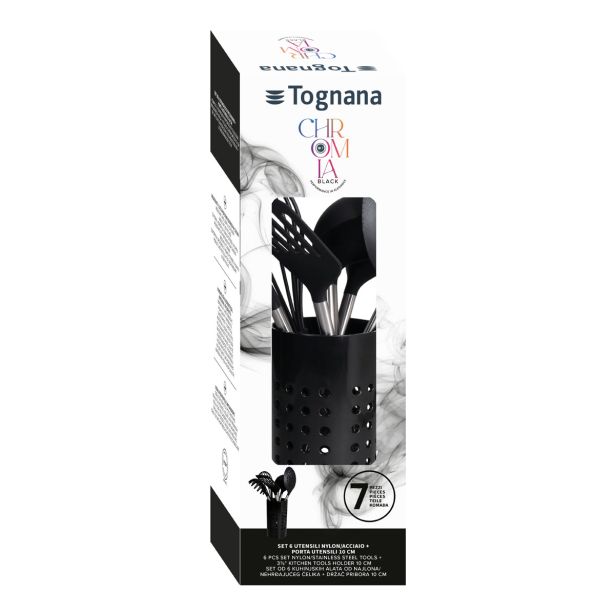 KUHINJSKI PRIPOMOČEK TOGNANA 7 DELNI CHROMIA BLACK 6 PRIPOMOČKOV IN STOJALO