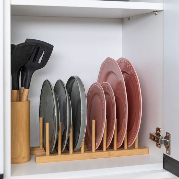 KUHINJSKO POLIČNO STOJALO ESTIA STOJALO ZA KROŽNIKE IZ BAMBUSA