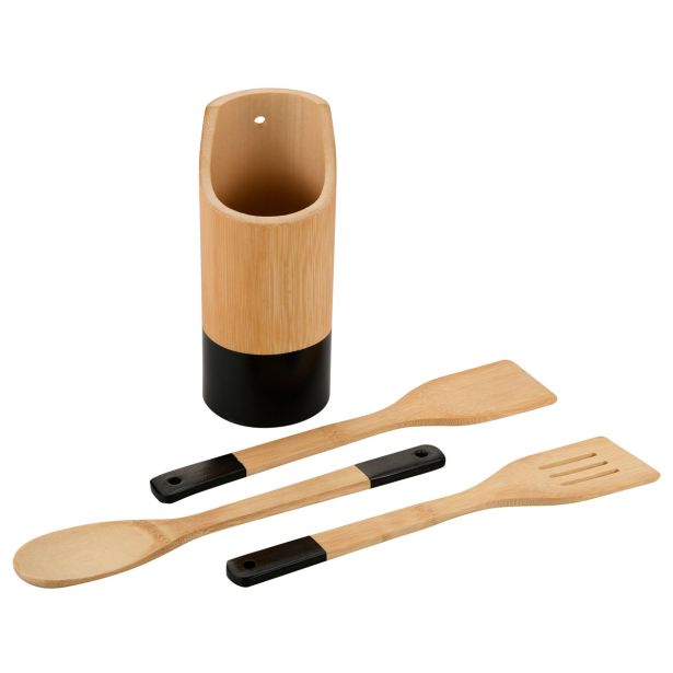 KUHINJSKO POLIČNO STOJALO KESPER SET PRIPOMOČKOV IZ BAMBUSA 4/1 FI 9X 21.5 CM
