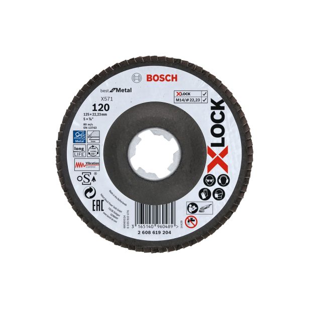 LAMELNA PLOŠČA BOSCH X-LOCK, KOTNA IZVEDBA, VLAKNENA PLOŠČA, '125MM, G 120, X571,  BEST FOR METAL, 1PCS