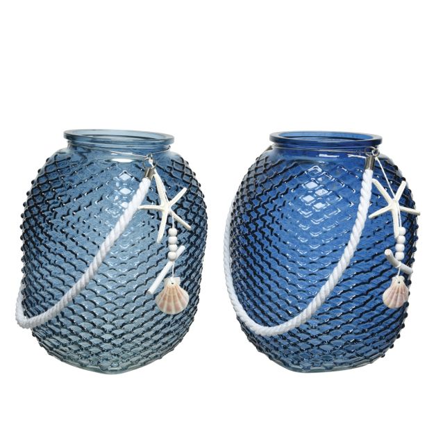 DEKORACIJA DECORIS LANTERNA 22.5X27CM STEKLO ROČAJ IZ BOMBAŽNE VRVI