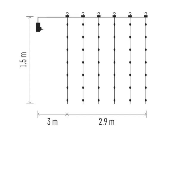 LED BOŽIČNA DROP VERIGA ' ZAVESA, 2,9X1,5 M, ZUNANJA IN NOTRANJA, TOPLA BELA, PROGRAMI