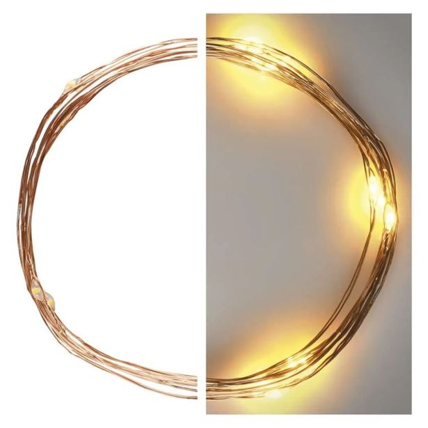 LED BOŽIČNA NANO VERIGA, 1,9 M, 2X AA, NOTRANJA, TOPLA BELA, ČASOVNIK