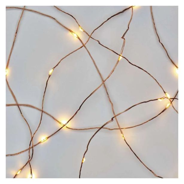 LED BOŽIČNA NANO VERIGA BAKRENA, 0,9 M, 2X AA, NOTRANJA, TOPLA BELA, ČASOVNIK