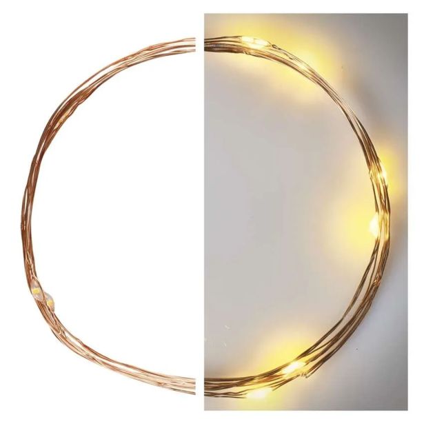 LED BOŽIČNA NANO VERIGA BAKRENA, 0,9 M, 2X AA, NOTRANJA, TOPLA BELA, ČASOVNIK