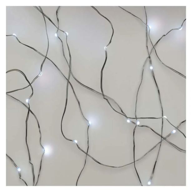 LED BOŽIČNA NANO VERIGA SREBRNA, 0,9 M, 2X AA, NOTRANJA, HLADNA BELA, ČASOVNIK
