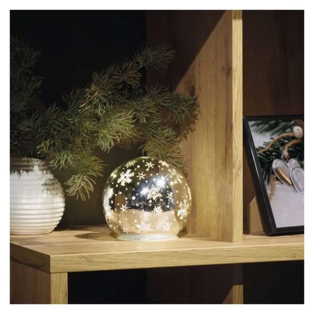 LED BOŽIČNA STEKLENA KROGLA ' SNEŽINKE, 12 CM, 3X AA, NOTRANJI, TOPLA BELA, ČASOVNIK