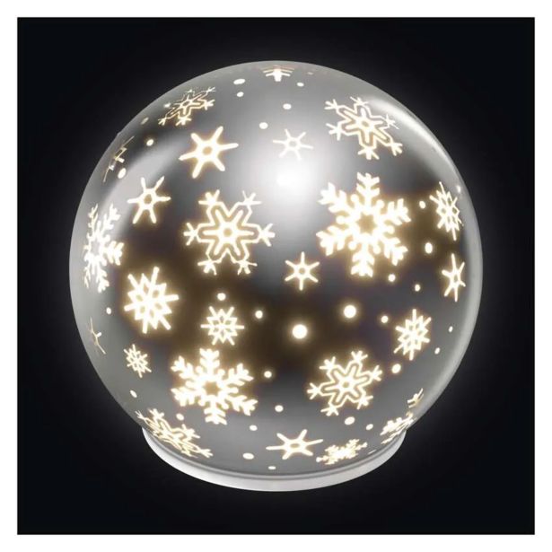LED BOŽIČNA STEKLENA KROGLA ' SNEŽINKE, 12 CM, 3X AA, NOTRANJI, TOPLA BELA, ČASOVNIK