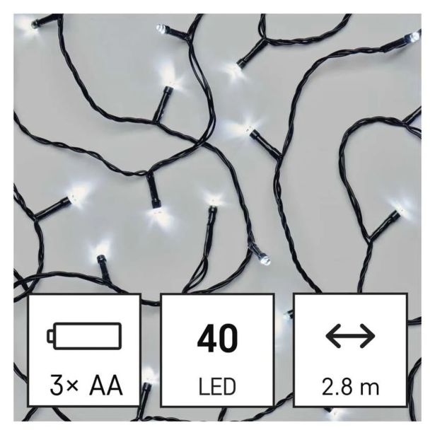 LED BOŽIČNA VERIGA, 2,8 M, 3X AA, ZUNANJA IN NOTRANJA, HLADNA BELA, ČASOVNIK