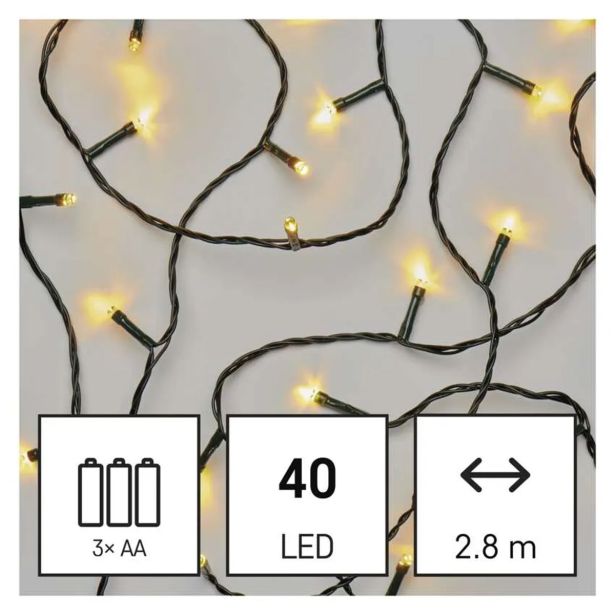 LED BOŽIČNA VERIGA, 2,8 M, 3X AA, ZUNANJA IN NOTRANJA, TOPLA BELA, ČASOVNIK