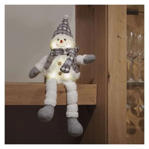 LED BOŽIČNI SNEŽAK SEDEČ, 31 CM, 3X AA, NOTRANJA, TOPLA BELA