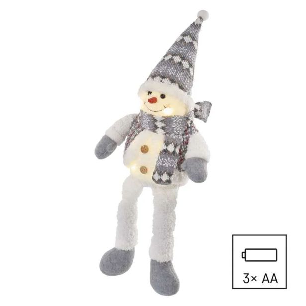 LED BOŽIČNI SNEŽAK SEDEČ, 31 CM, 3X AA, NOTRANJA, TOPLA BELA