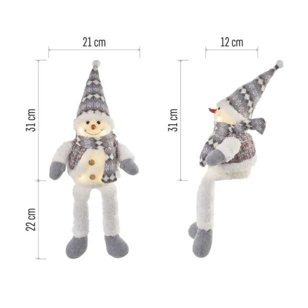 LED BOŽIČNI SNEŽAK SEDEČ, 31 CM, 3X AA, NOTRANJA, TOPLA BELA